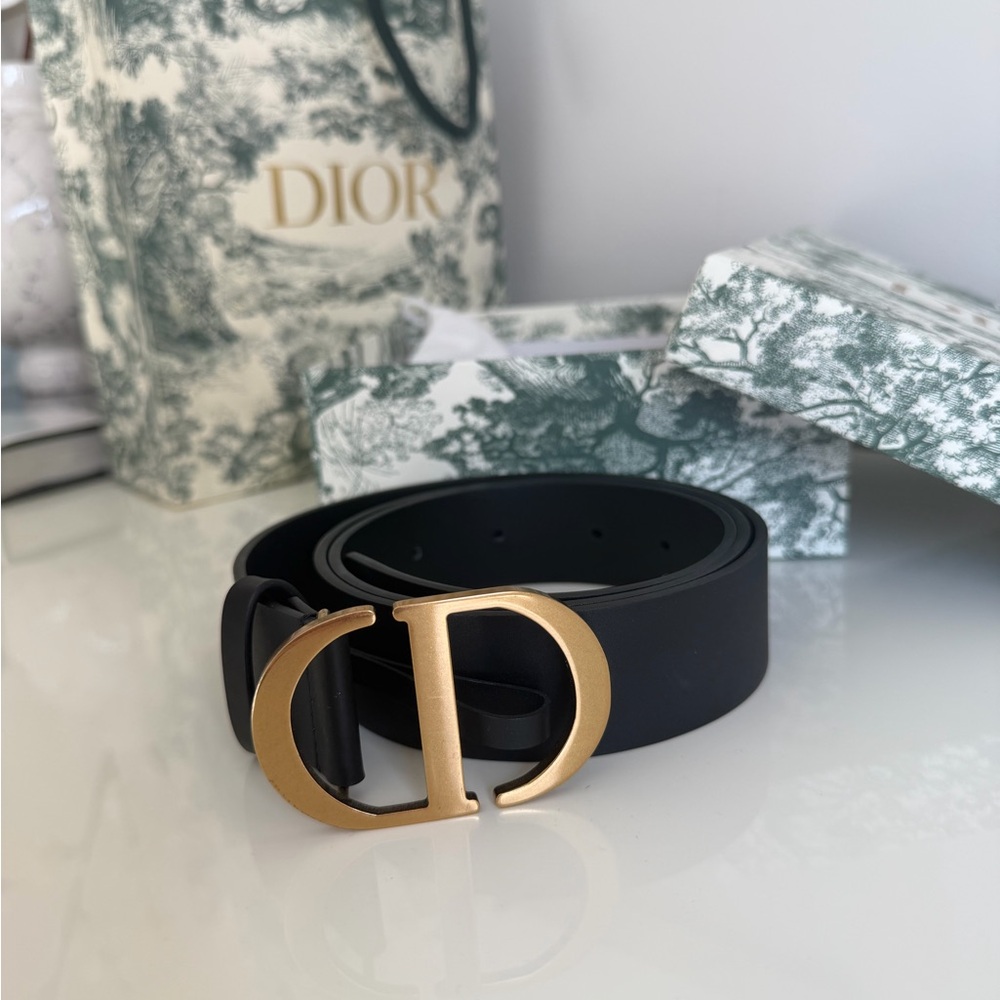 Dior Montaigne CD brushed Gold and black calfskin  size 100 Belt